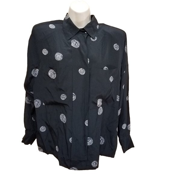 Linda Allard For Ellen Tracy Silk Vintage Button Down Blouse Shoulder Pad Size 6 - Picture 1 of 12